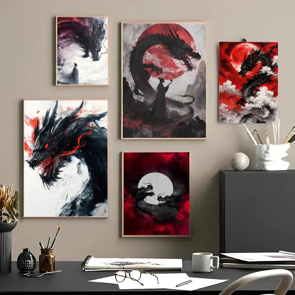 Esports Gaming Lounge - Póster de dragón negro, pegatinas impermeables,