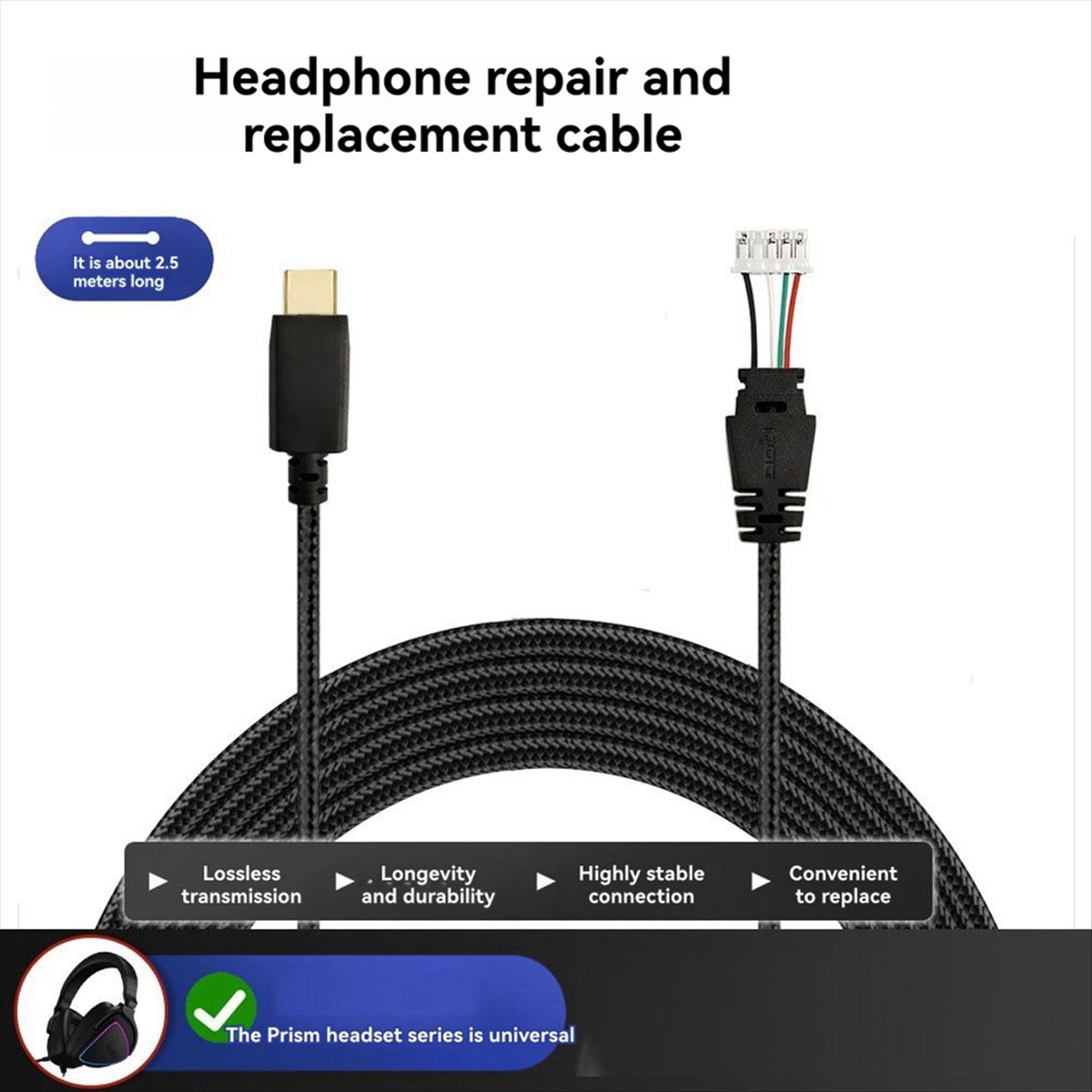 Nuevo Cable Trenzado DT75 para - Esports Wireless Gaming Headset reseña y precio