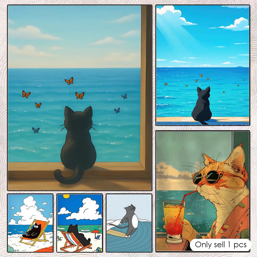 Póster de gato en la playa, ar - Esports Gaming Lounge reseña y precio