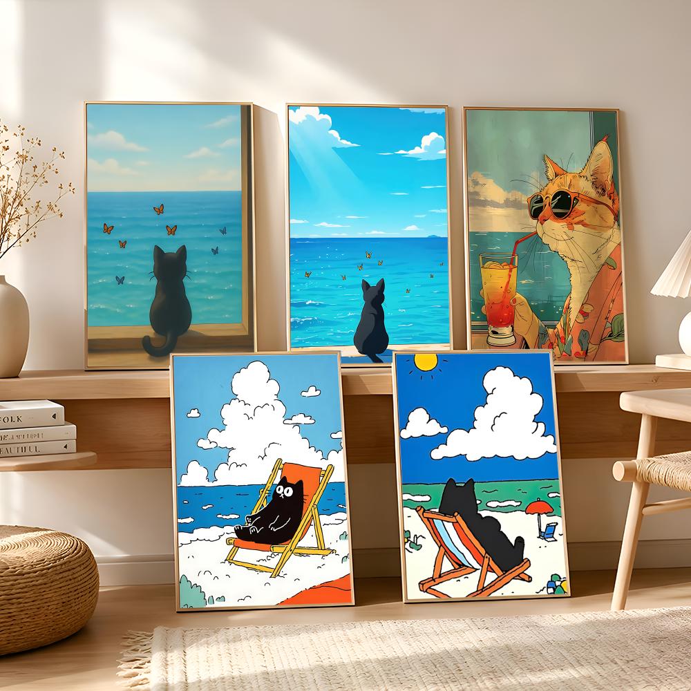 Póster de gato en la playa, ar - Esports Gaming Lounge reseña y precio